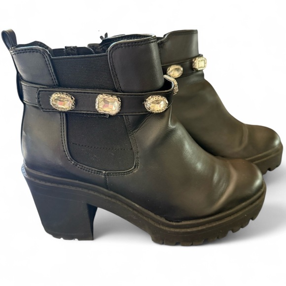 Torrid Black Jeweled Chunky Heel Ankle Boots Size 9WW - Picture 7 of 11